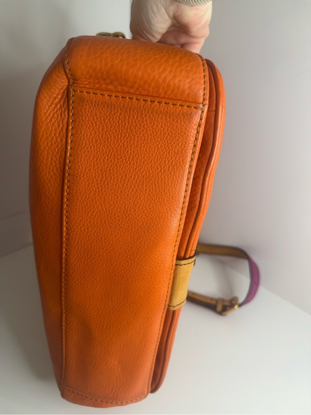 #320 MCM Limited Edition Buckle Flap Top Handle Leather Color block Two Way Bag - Picture 9 of 17